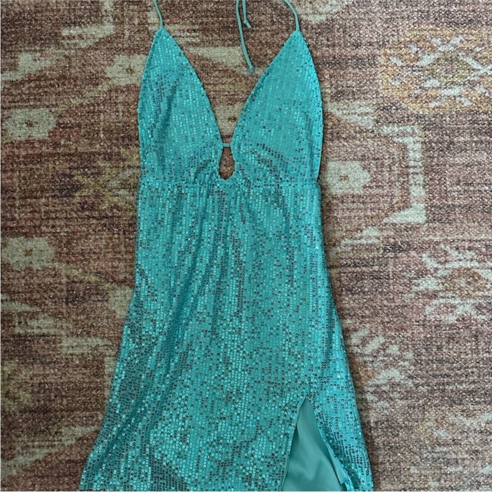 Motel Rocks Turquoise Sequin Mini Dress